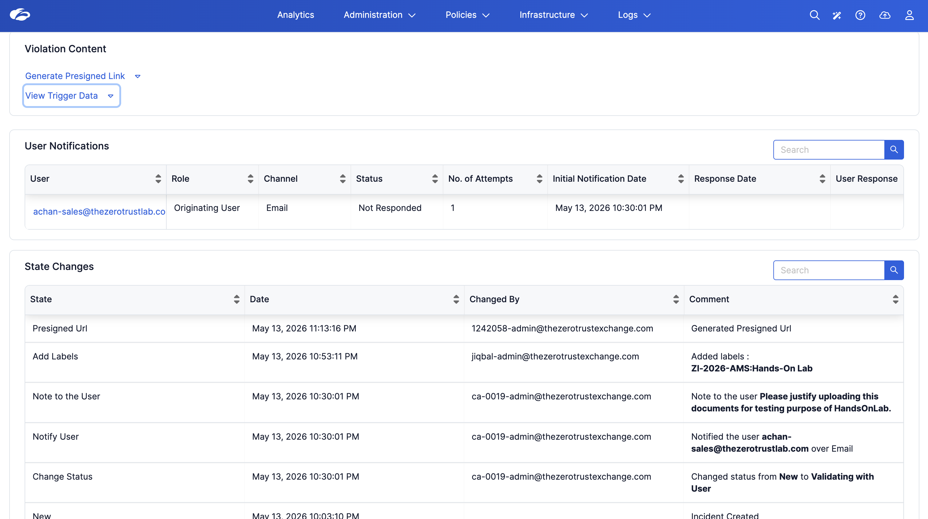 Incident Details – Trigger Data &amp; State Changes
