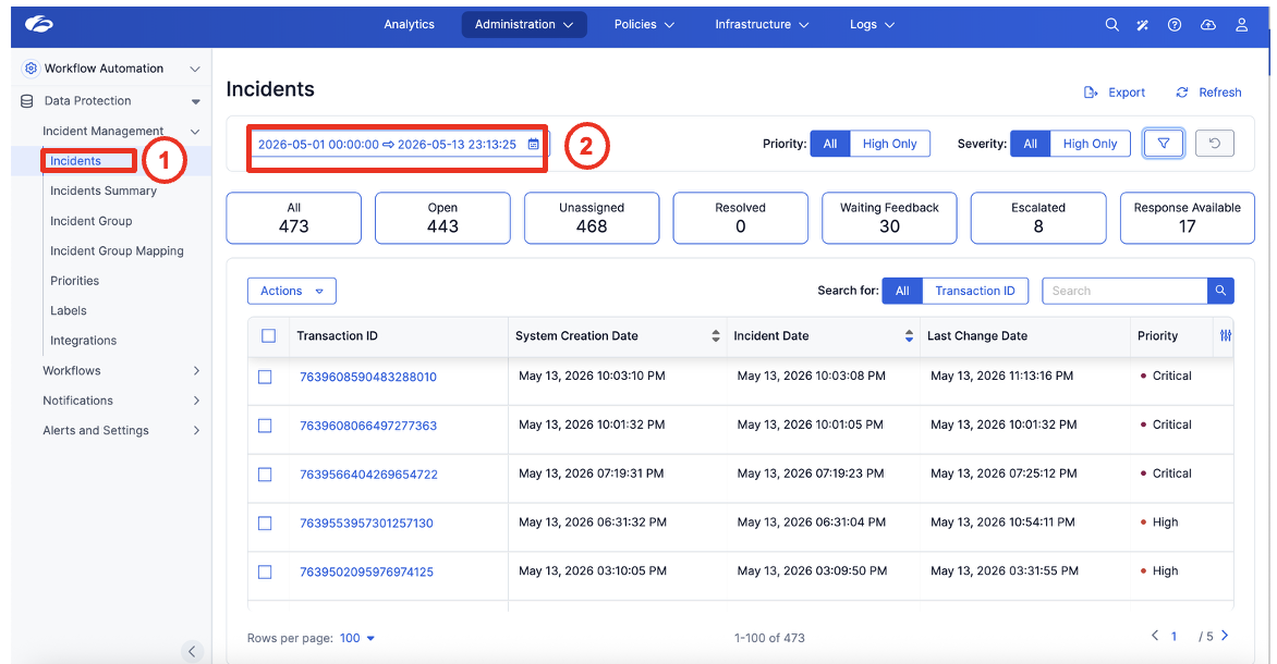 Incidents Landing Page