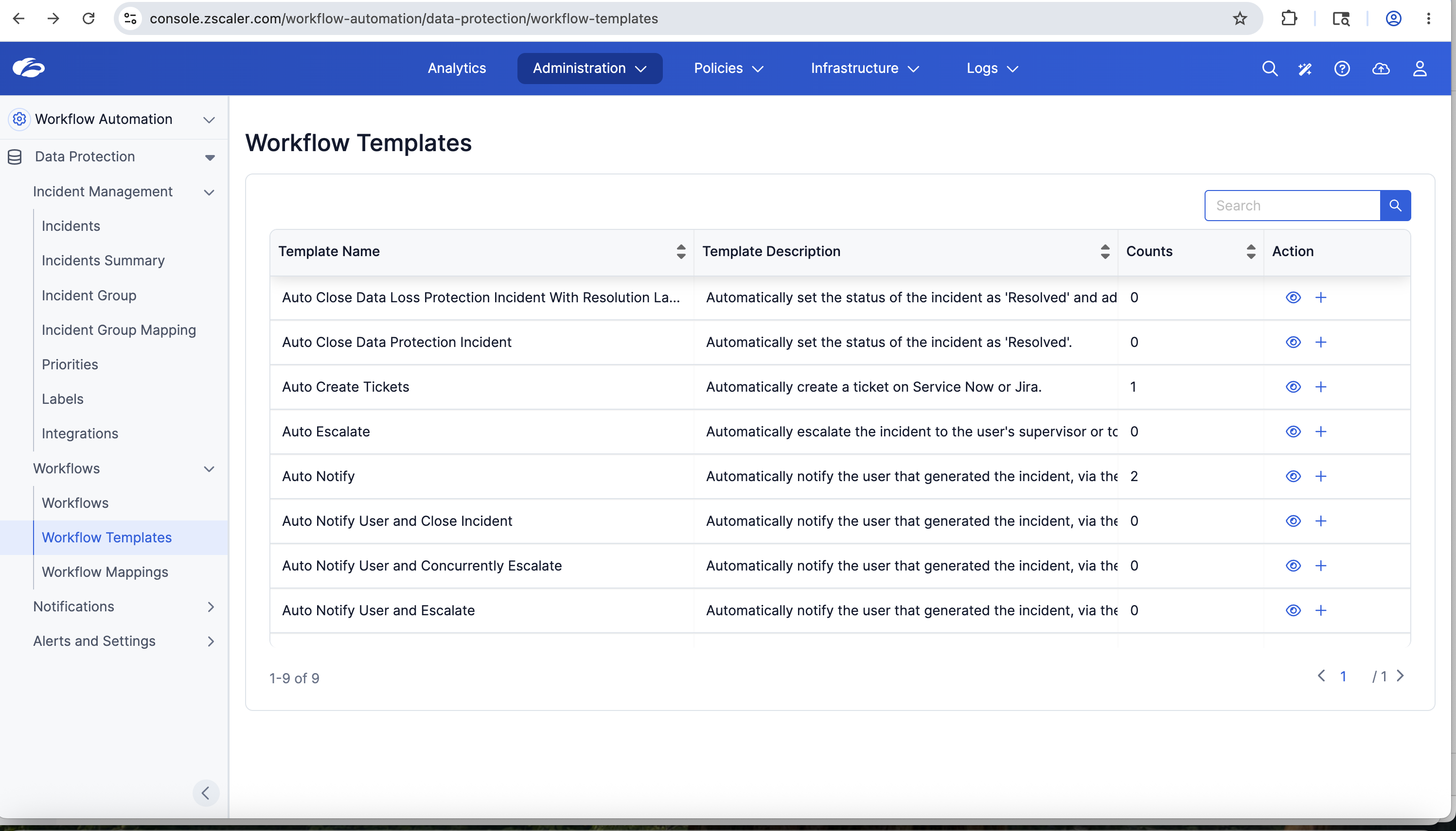 Workflow Templates List