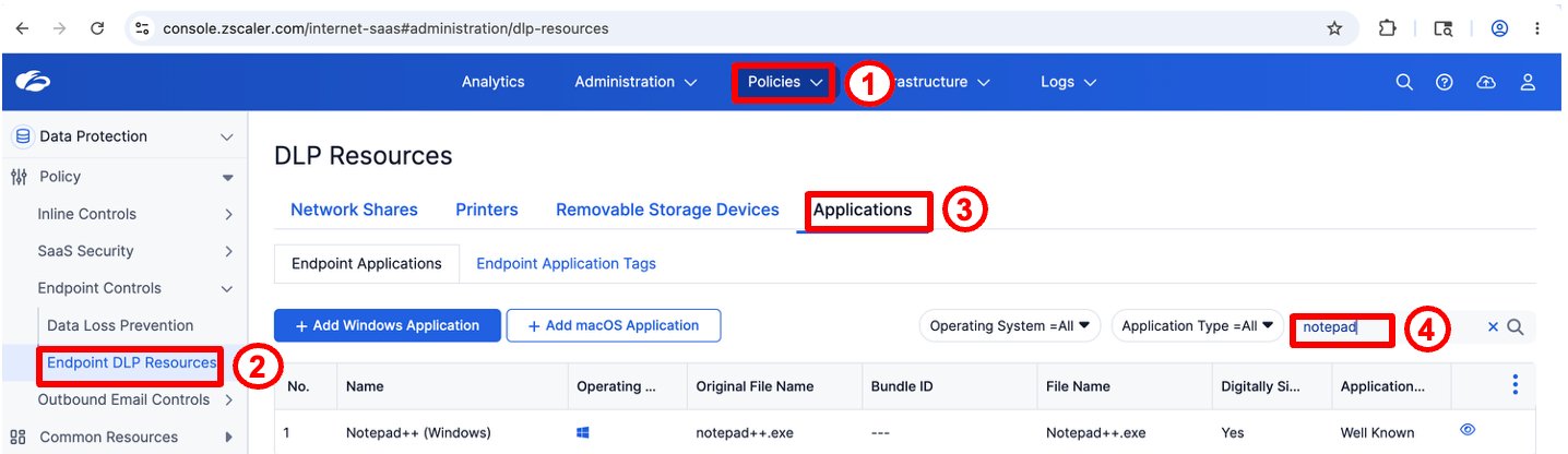 Notepad++ Windows Application definition in DLP Resources