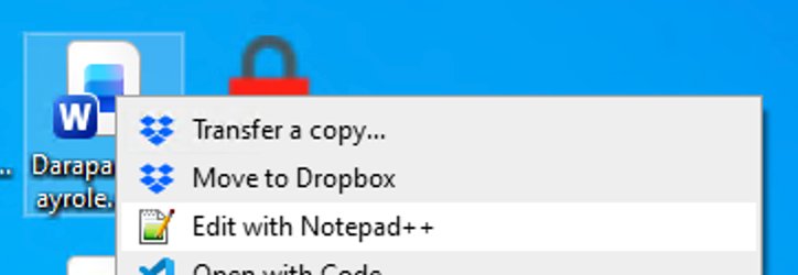 Kevin right-clicks the sensitive file and selects Edit with Notepad++