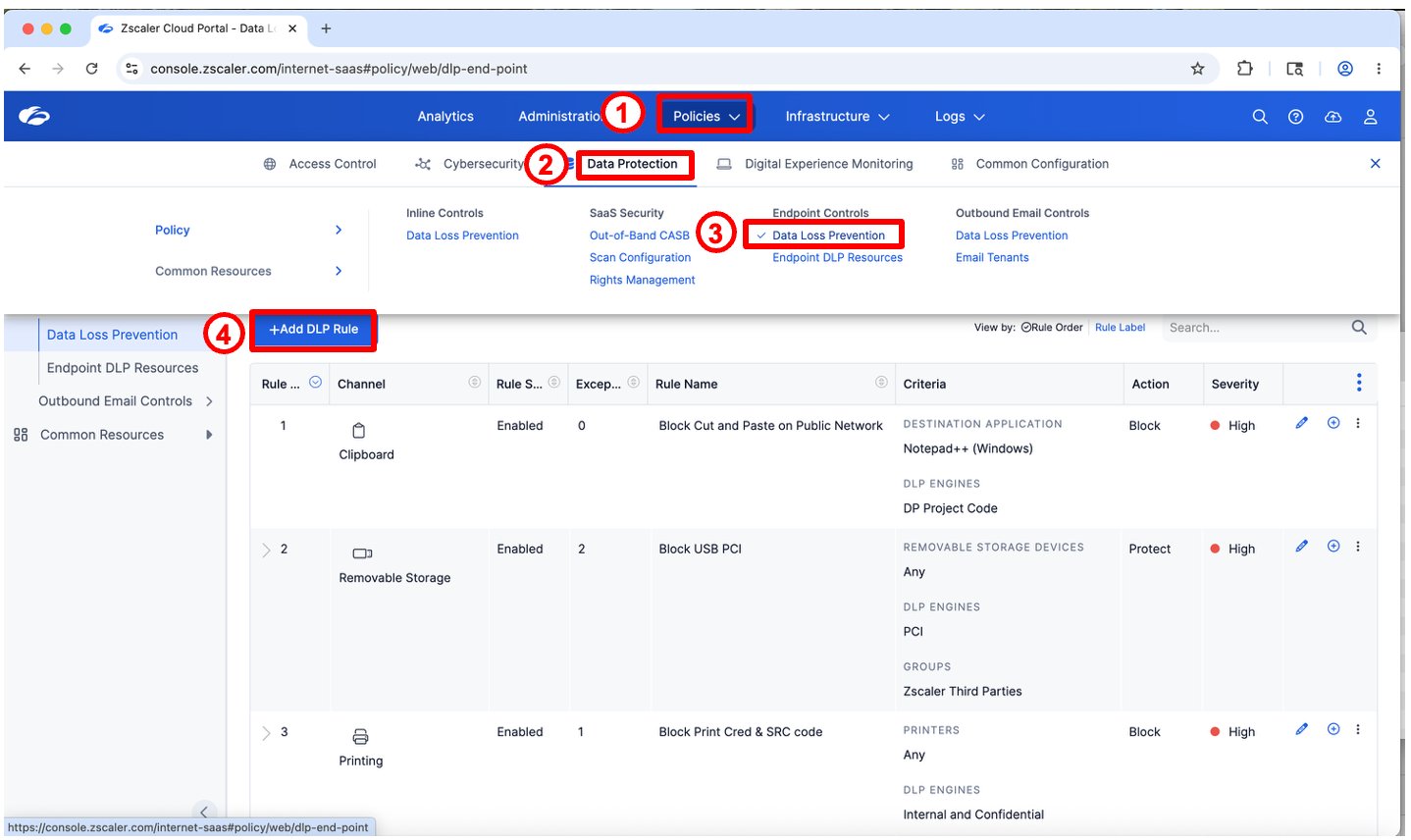 Navigate to Endpoint DLP Policy โ Clipboard rule visible