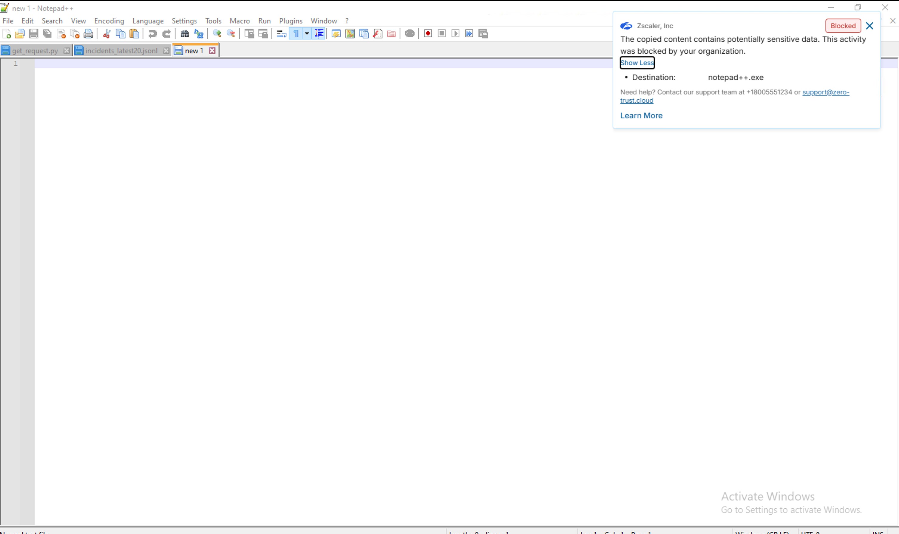 Zscaler Clipboard block notification โ paste to Notepad++ blocked