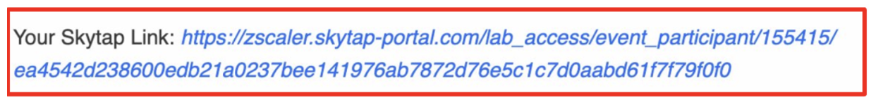 Skytap link highlighted in the lab access email