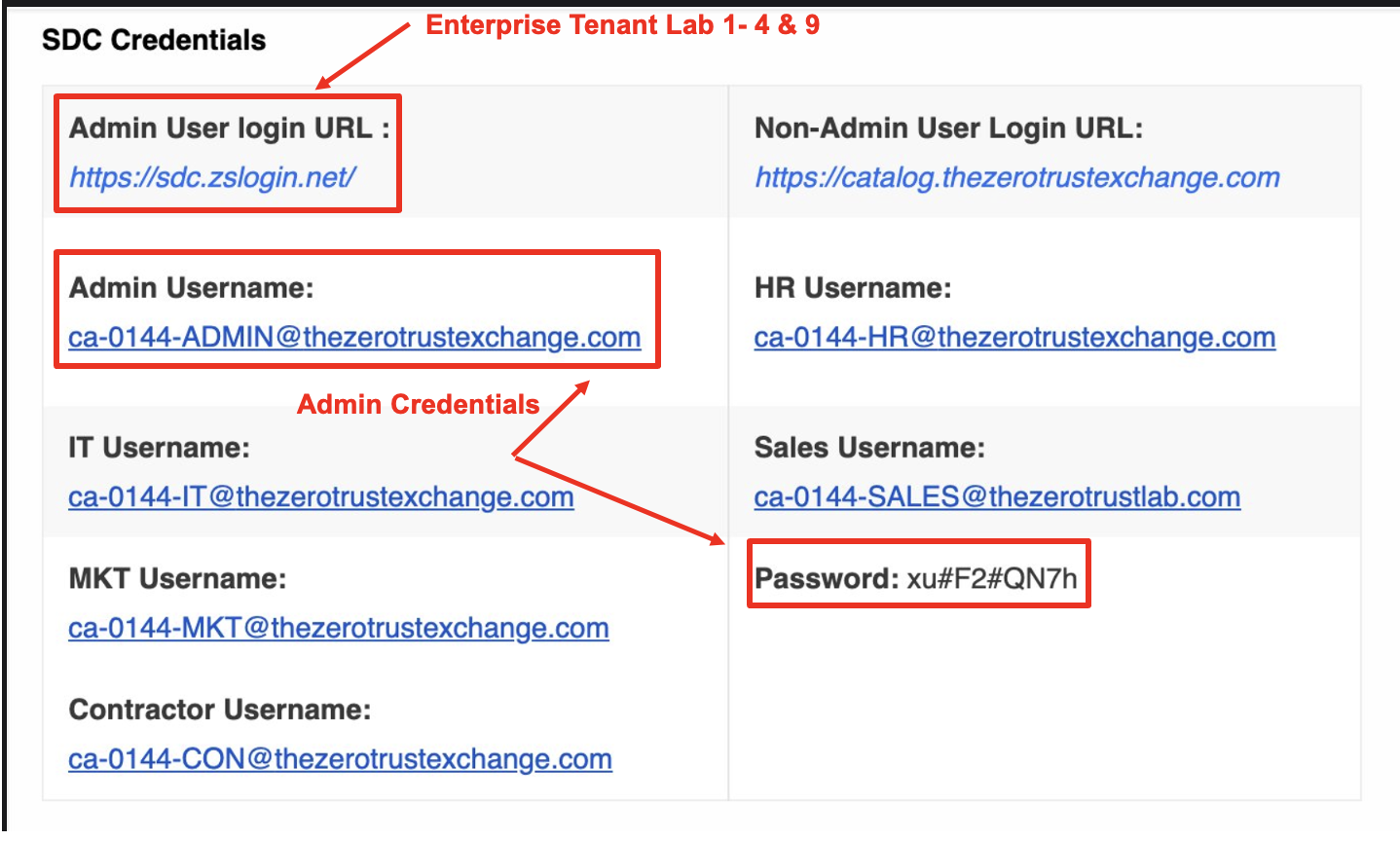 SDC Enterprise Tenant credentials