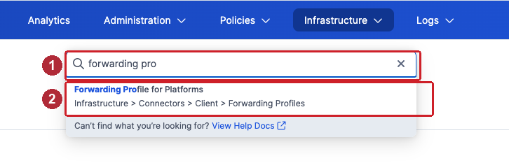 Search for forwarding profile and select Forwarding Profile for Platforms
