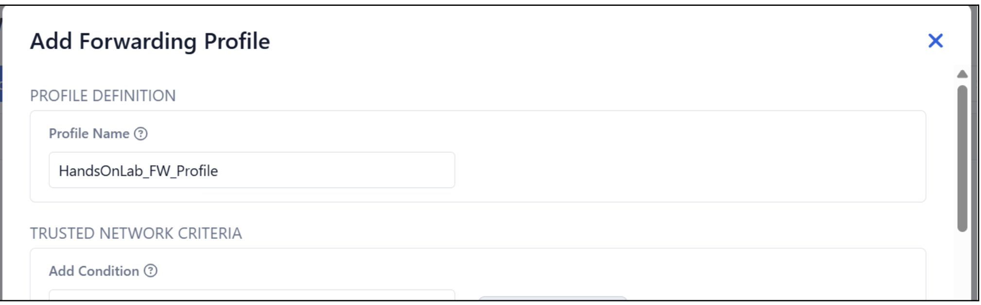 Add Forwarding Profile — name and driver selection